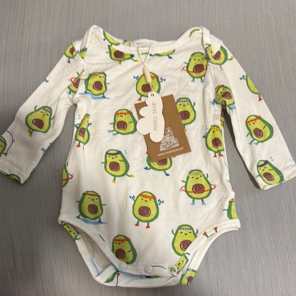 Angel Dear Avocado Print Bodysuit - Cream and Green